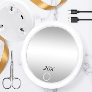 4寸10cm玻璃led化妆镜吸盘带灯10倍20倍30倍40倍放大去黑头便携