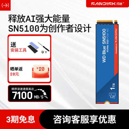 闪迪sn5100固态硬盘台式装机1tb笔记本m.2接口ssd电脑sn5100