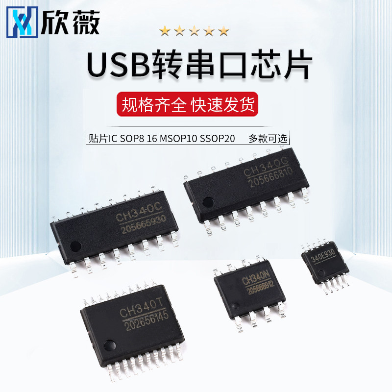USB转串口芯片CH340G/C/E/T/N贴片IC SOP8 16 MSOP10 SSOP20 - 实物图