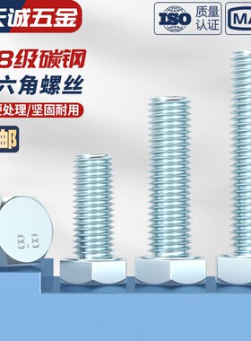 8.8级镀锌外六角螺丝钉加长高强度螺栓M4M5M6M8M10M12M16M20-M30
