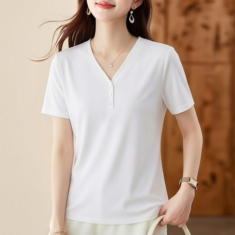 GCMUSCLE白色短袖T恤女2026夏季新款爆款V领洋气上衣宽松显瘦半袖