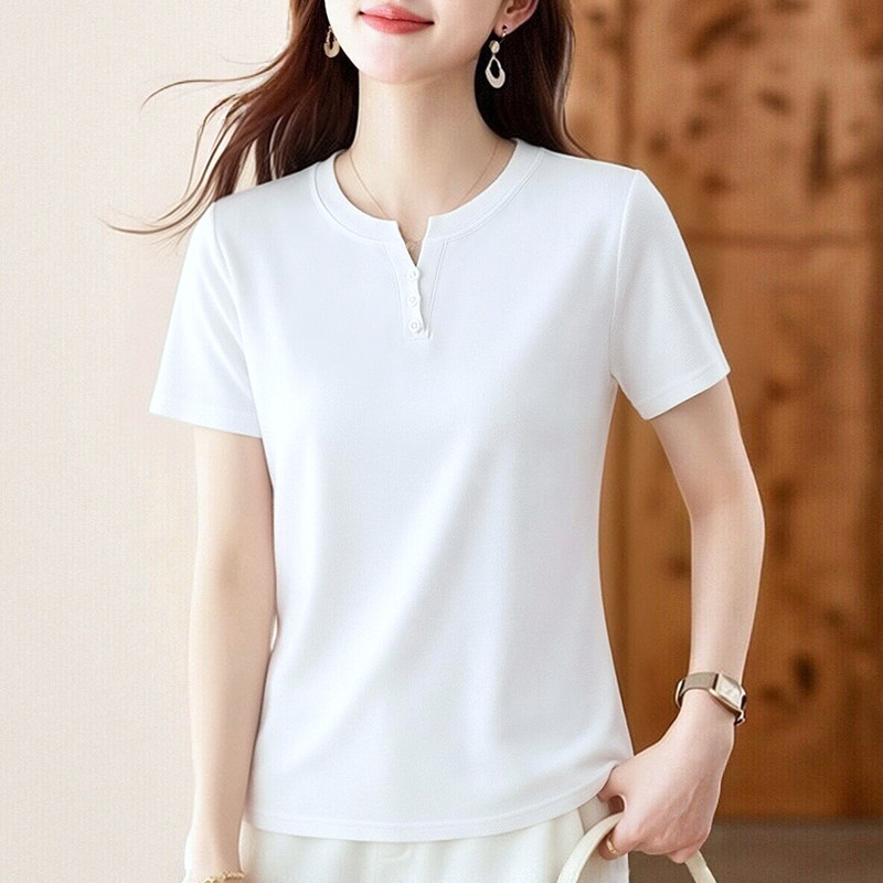 白色短袖t恤女2026夏季新款纯色半袖短款小个子体恤女士妈妈上衣