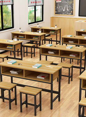厂家直销学校中小学生双人学习桌辅导班培训桌补习班带抽屉课桌椅