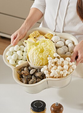 火锅盘菜盘分格蔬菜拼盘可旋转沥水篮洗菜篮家用收纳篮厨房配菜盘