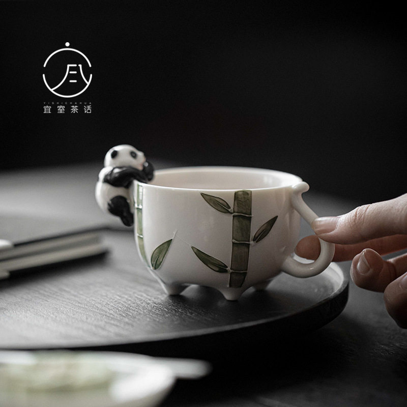 宜室茶话手绘熊猫咖啡杯主人杯家用陶瓷创意可爱茶杯个人杯水杯图片
