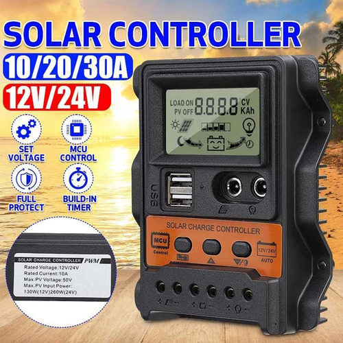 10A/20A/30A12V/24V自动识别带温度充电放电电流太阳能充电控制器