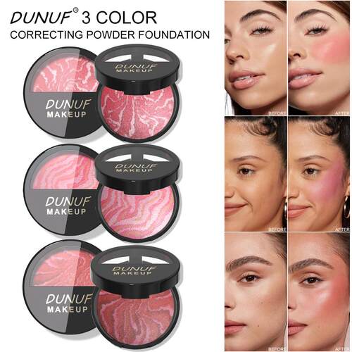 Dunuf 3-Color Matte & Glitter Blush Palette 三色腮红高光盘