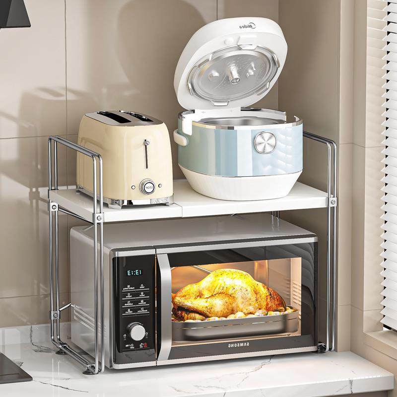 日系微波炉架子厨房台面烤箱双层伸缩电饭煲电器分层收纳置物架,厨房/烹饪用具,微波炉置物架,淘宝优惠券,粉丝福利购,淘宝优惠卷