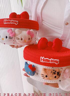 HD10164A06蝴蝶结猫咪红色喜庆收纳桶桌面家具卧室杂物零食收纳筐