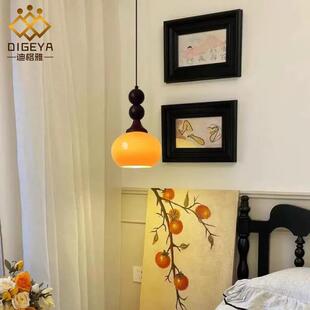 中古风卧室床头升降吊灯复古法式奶油风小吊灯新款高级感玄关吊灯