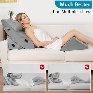 床上躺着的楔形靠垫组合四件套老人孕妇居家护理靠垫床头靠背垫