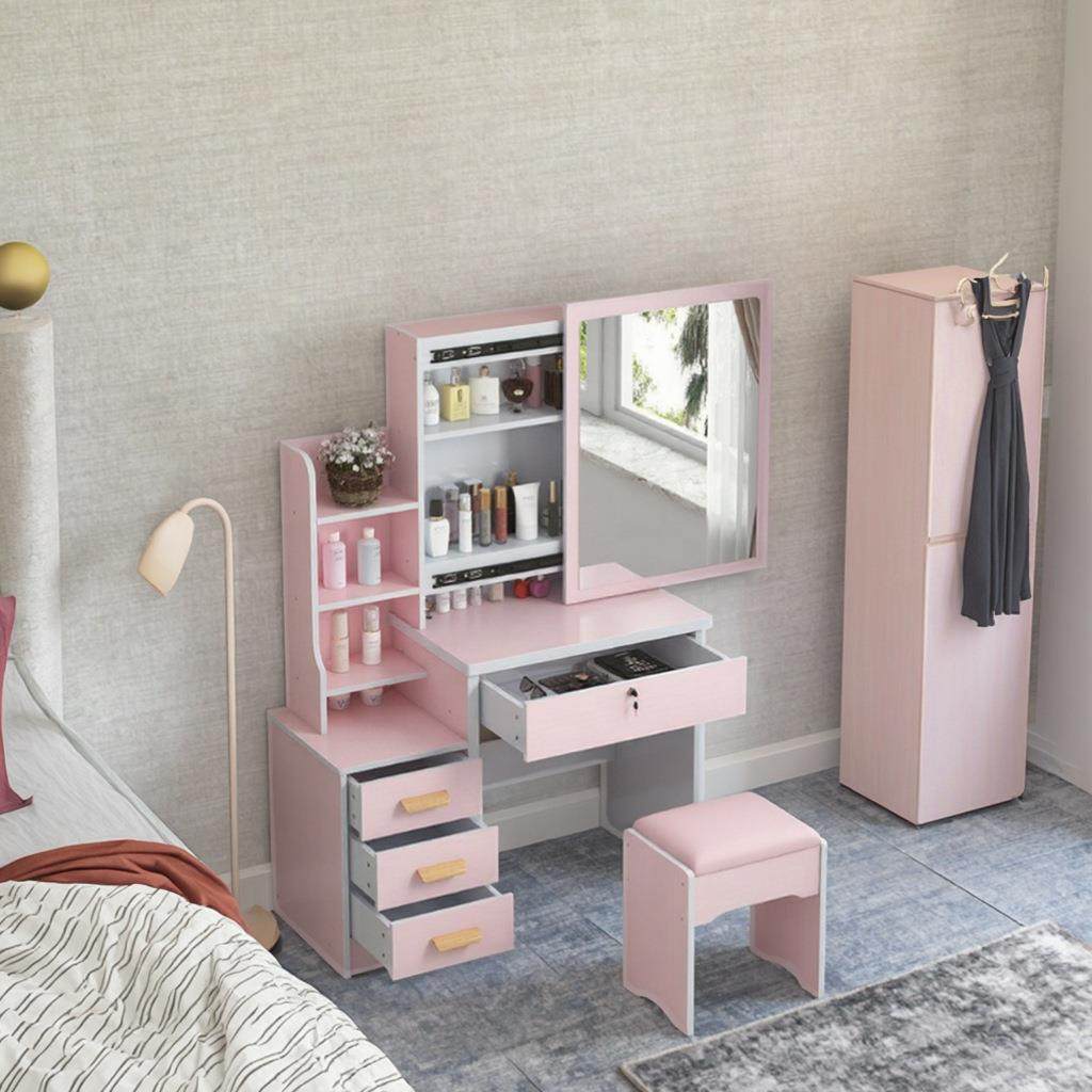 梳妆台简约经济型卧室化妆桌收纳柜粉色化妆台带灯推拉镜子化妆柜,住宅家具,梳妆台/桌,淘宝优惠券,粉丝福利购,淘宝优惠卷