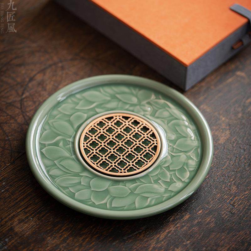 九匠风 陶瓷手工壶承 青瓷影雕盖碗茶壶底托复古功夫茶具茶道配件,餐饮具,整套茶具,淘宝优惠券,粉丝福利购,淘宝优惠卷
