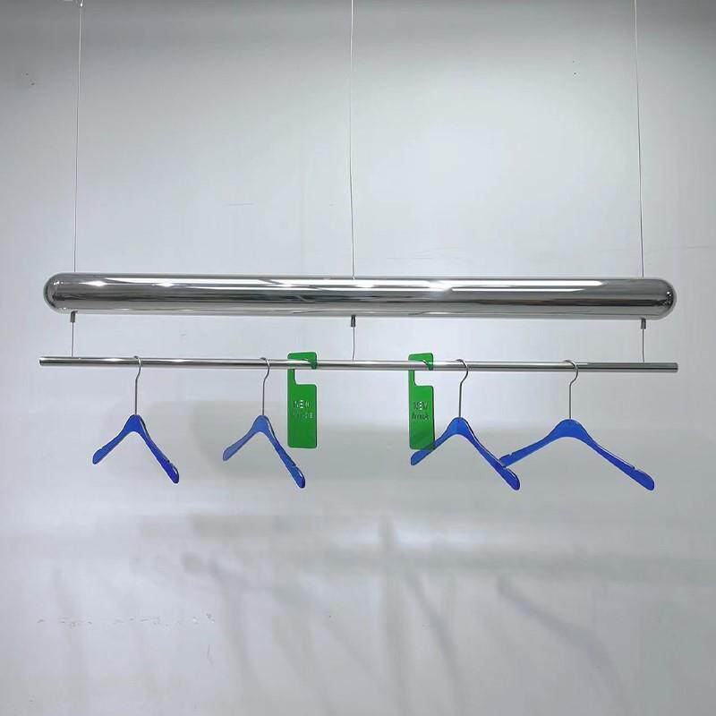 服装店展示架不锈钢镜面橱窗悬挂吊杆吊架陈列货架银色吊顶挂衣架