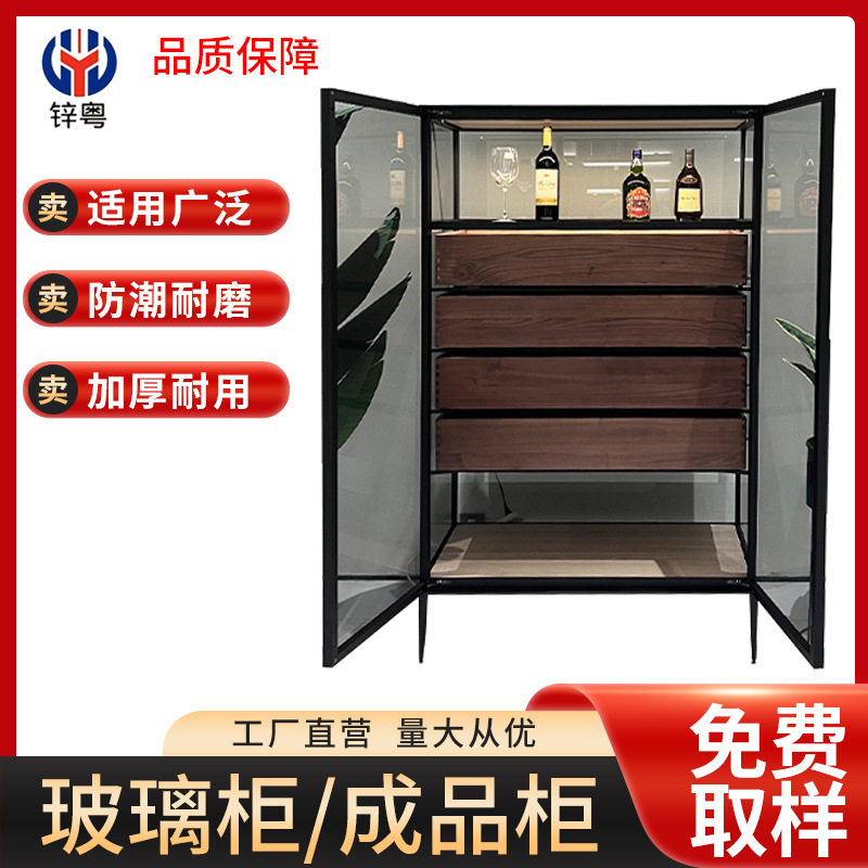 极简客厅餐厅餐边柜收藏一体式铝合金储物酒柜橱柜铝框玻璃展示柜