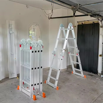 便携式多功能四折梯 折叠工作平台 铝合金大关节家用人字伸缩梯