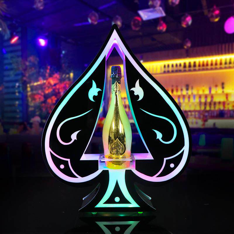 酒吧KTV亚克力发光酒座花纹黑桃A洋酒底座高级会所夜场出酒道具