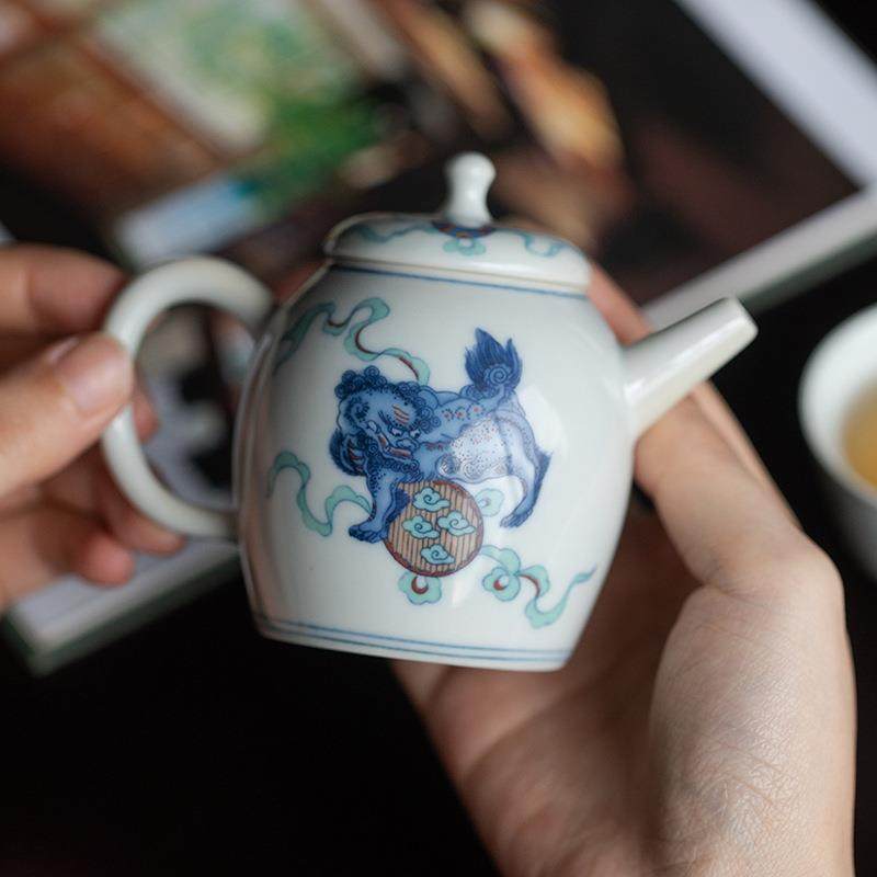 复古青花茶壶球孔过滤单壶家用陶瓷功夫茶具泡茶壶中式釉中小茶壶,餐饮具,茶壶,淘宝优惠券,粉丝福利购,淘宝优惠卷