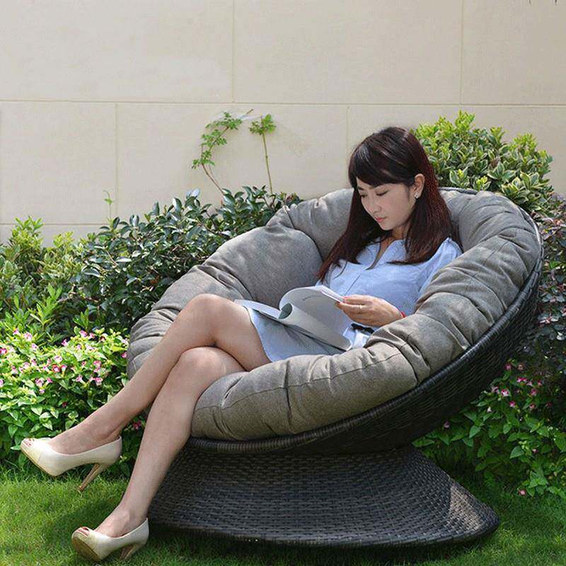 懒人沙发椅单人藤椅三件套 户外家具多功能旋转椅 阳台休闲小桌椅