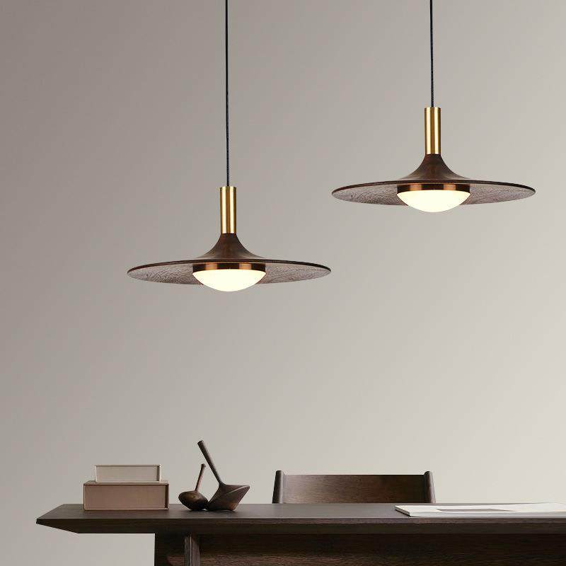 北欧餐厅吊灯新中式卧室床头灯简约创意咖啡厅吧台实木飞碟餐桌灯,家装灯饰光源,智能吊灯,淘宝优惠券,粉丝福利购,淘宝优惠卷