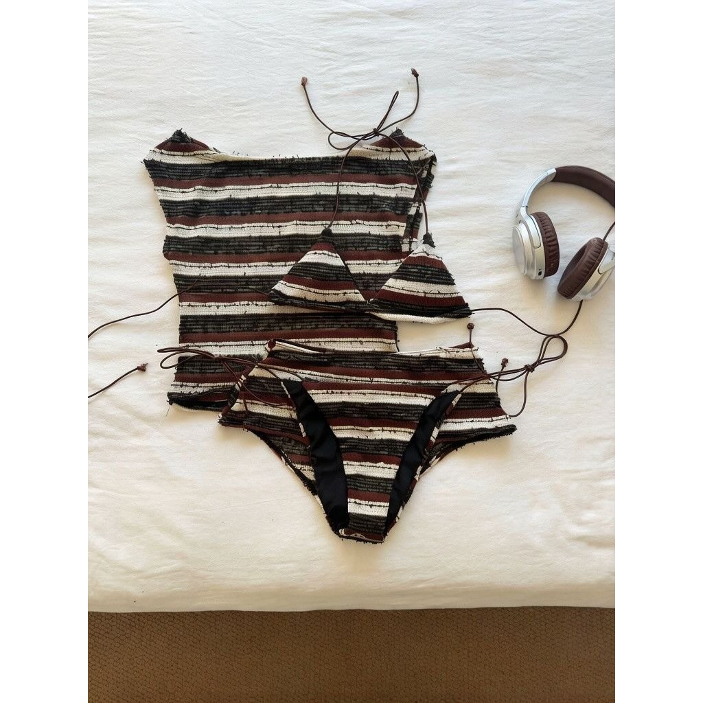 【莫妮卡】夏季性感露背显瘦度假风分体泳衣女式沙滩比基尼四件套