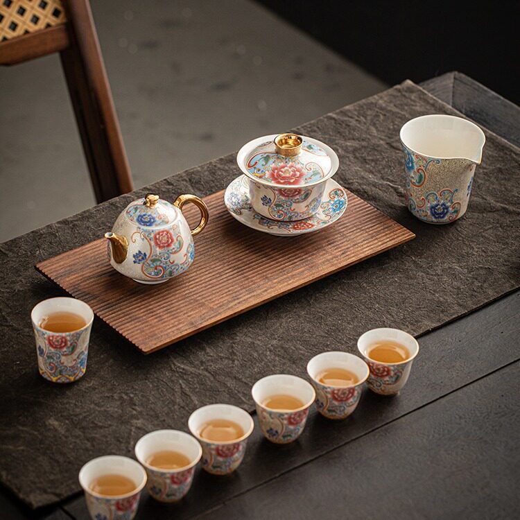 手工纯银掐丝茶壶陶瓷三才盖碗茶碗公道杯品杯精致功夫茶具礼盒装