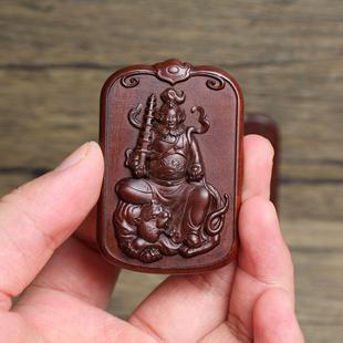 雷击枣木牌赵公明发财树挂件吊坠道家法器随身配饰老料深色精雕