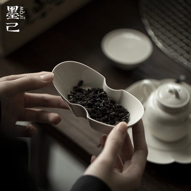 墨己 草木灰古泥茶则茶道配件投茶观茶器陶瓷茶荷功夫茶具茶则