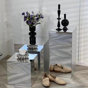 镜面亚克力方形展示架台边几橱窗底座摆件装饰摄影道具床头柜定制