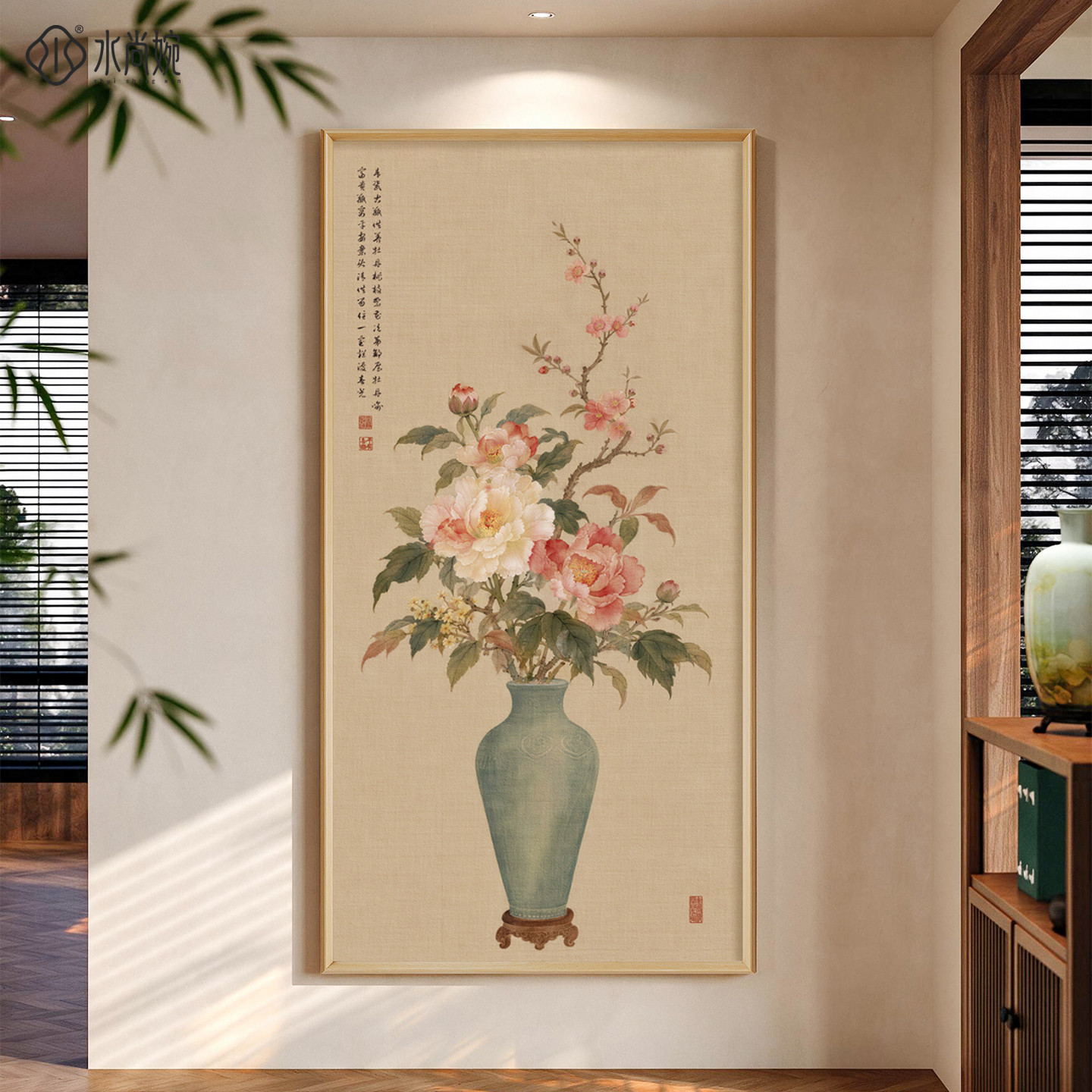 【宋代美学】花开富贵实木框壁画