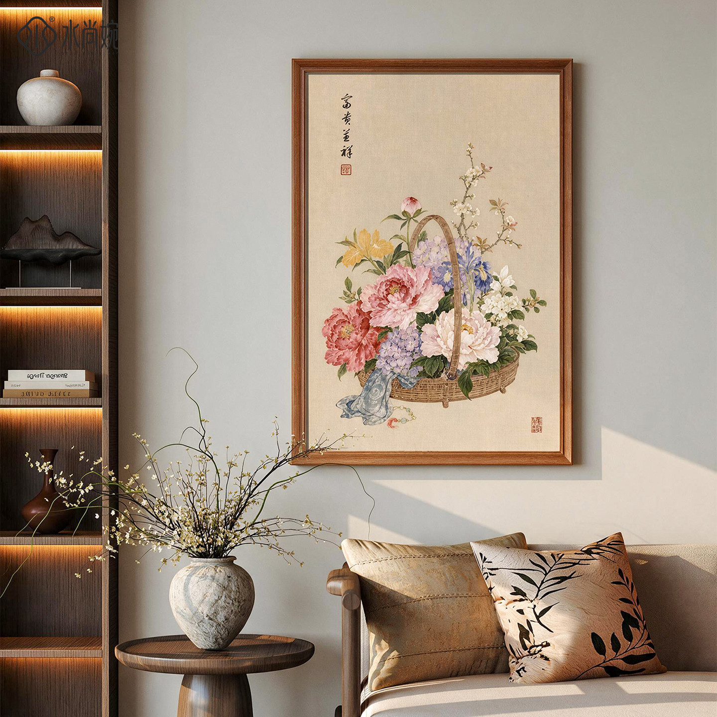 花开富贵客厅沙发背景墙挂画