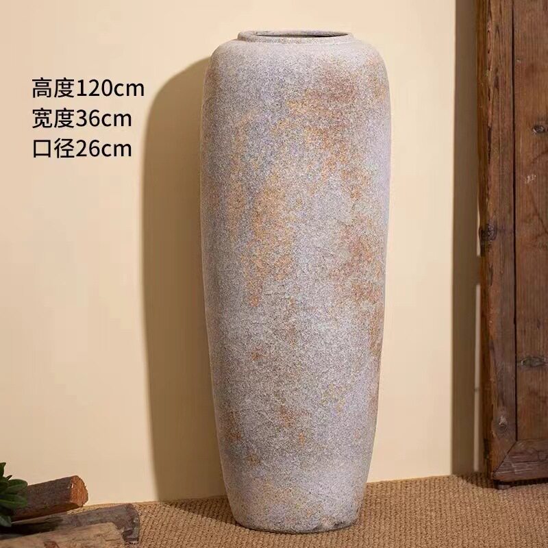 复古落地大花瓶侘寂风粗陶做旧花瓶摆件家居装饰插花大花瓶