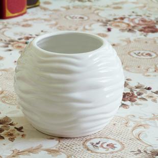 供应陶瓷波浪纹圆球型形白色简约现代陶瓷花瓶器盆插摆件