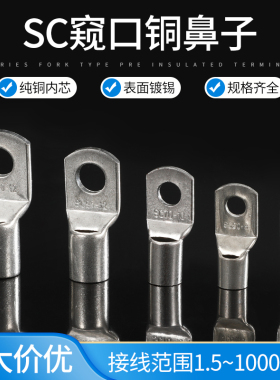 SC窥口铜鼻子冷压端子电线压线端子线耳接头接线端子1.5-1000MM