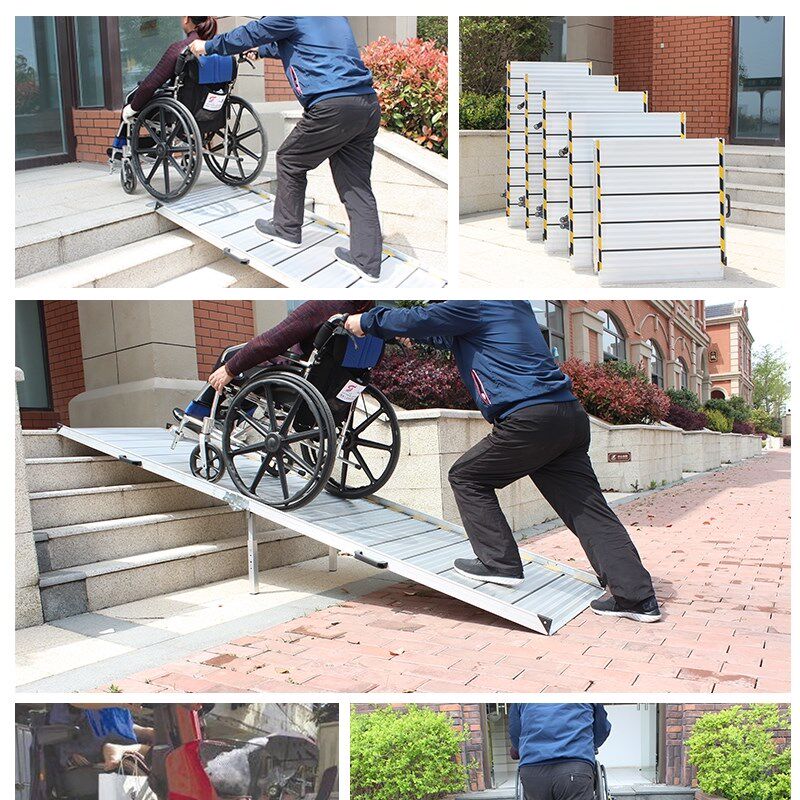 便携无障碍坡道移动折叠铝合金残疾人楼梯台阶轮椅车斜坡板厂家