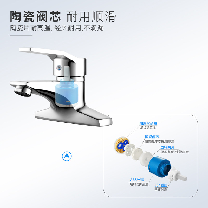 洗面盆水龙头冷热水双孔单把混水阀卫生间洗手池脸盆全铜龙头三孔