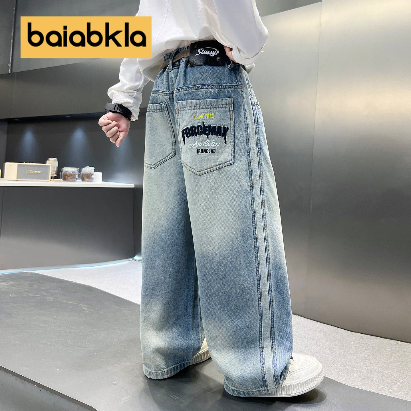 男童裤子春秋新款男孩儿童牛仔裤直筒休闲宽松阔腿大童窄版显腿长