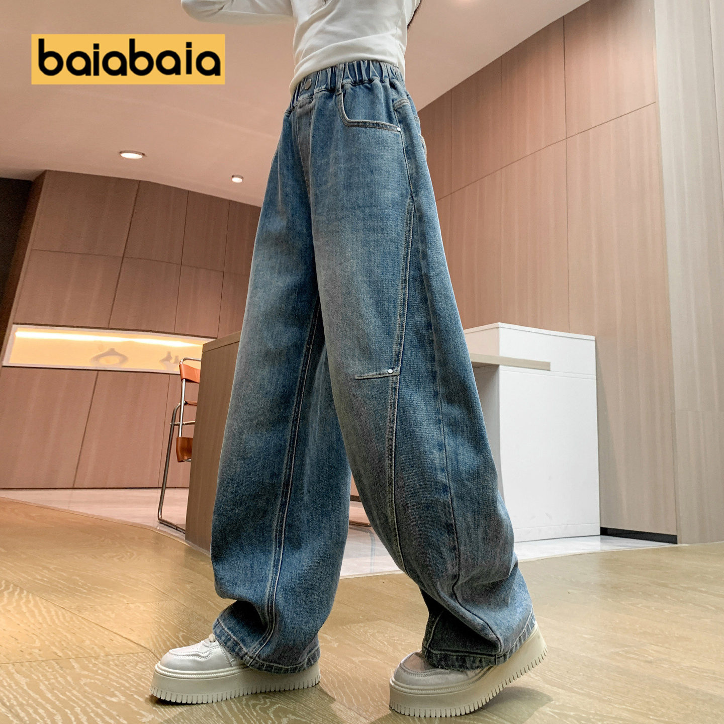 女童裤子牛仔长裤直筒显高阔腿儿童休闲春秋新款冬季女孩显高软潮