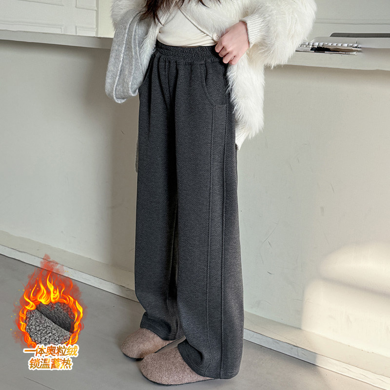 女童裤子冬季新款加绒加厚儿童长裤休闲中大童一体冬天直筒窄版潮