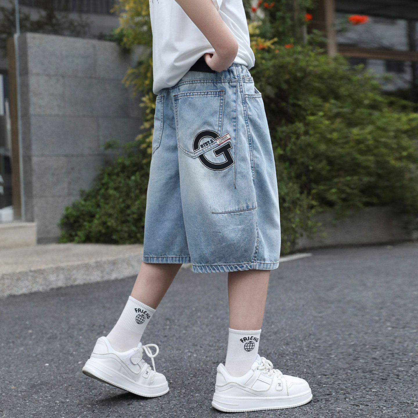 儿童裤子夏季新款男童牛仔裤中裤男孩夏天中大童七分短裤马裤外穿