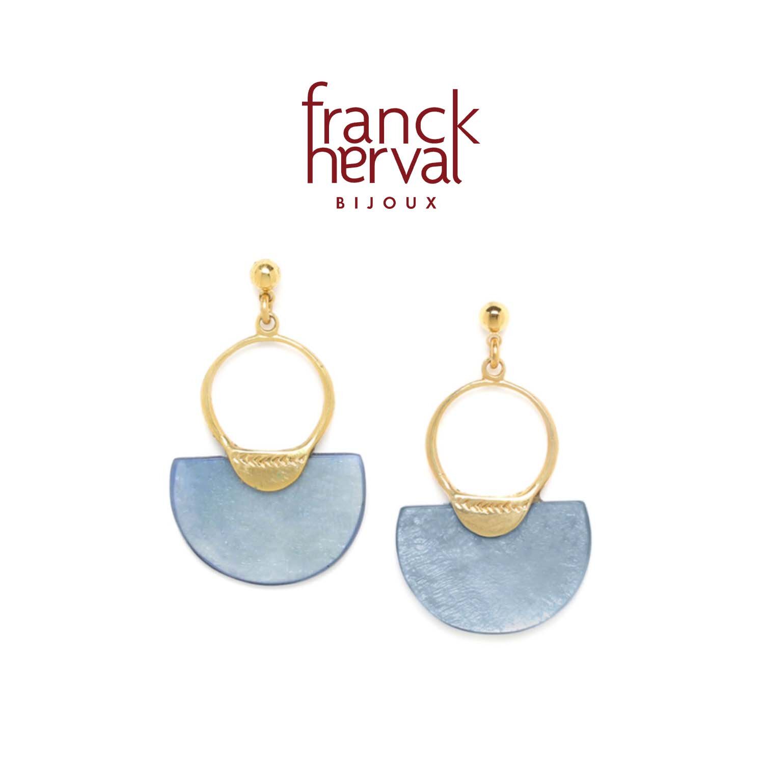 法国品牌Franck Herval蕾娜系列耳钉圆形气质款百搭款蓝色耳饰