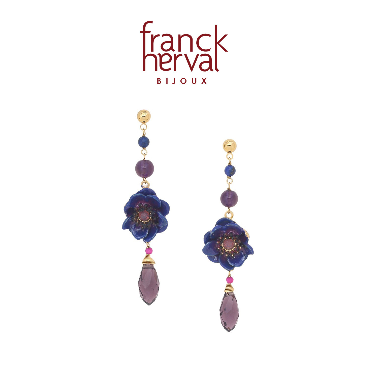 法国品牌Franck Herval 莫奈花园系列 蓝紫花簇彩 耳环