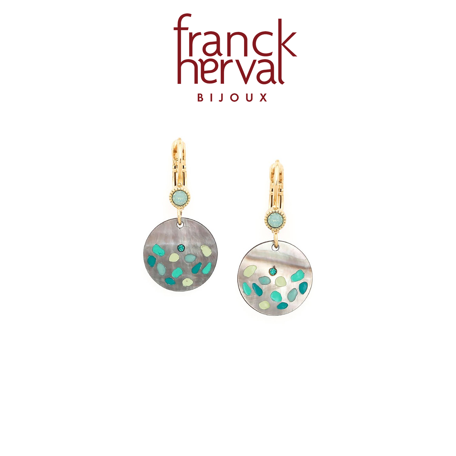 franck herval Yoko系列设计师贝壳拼色耳环女轻奢高级感圆形耳饰