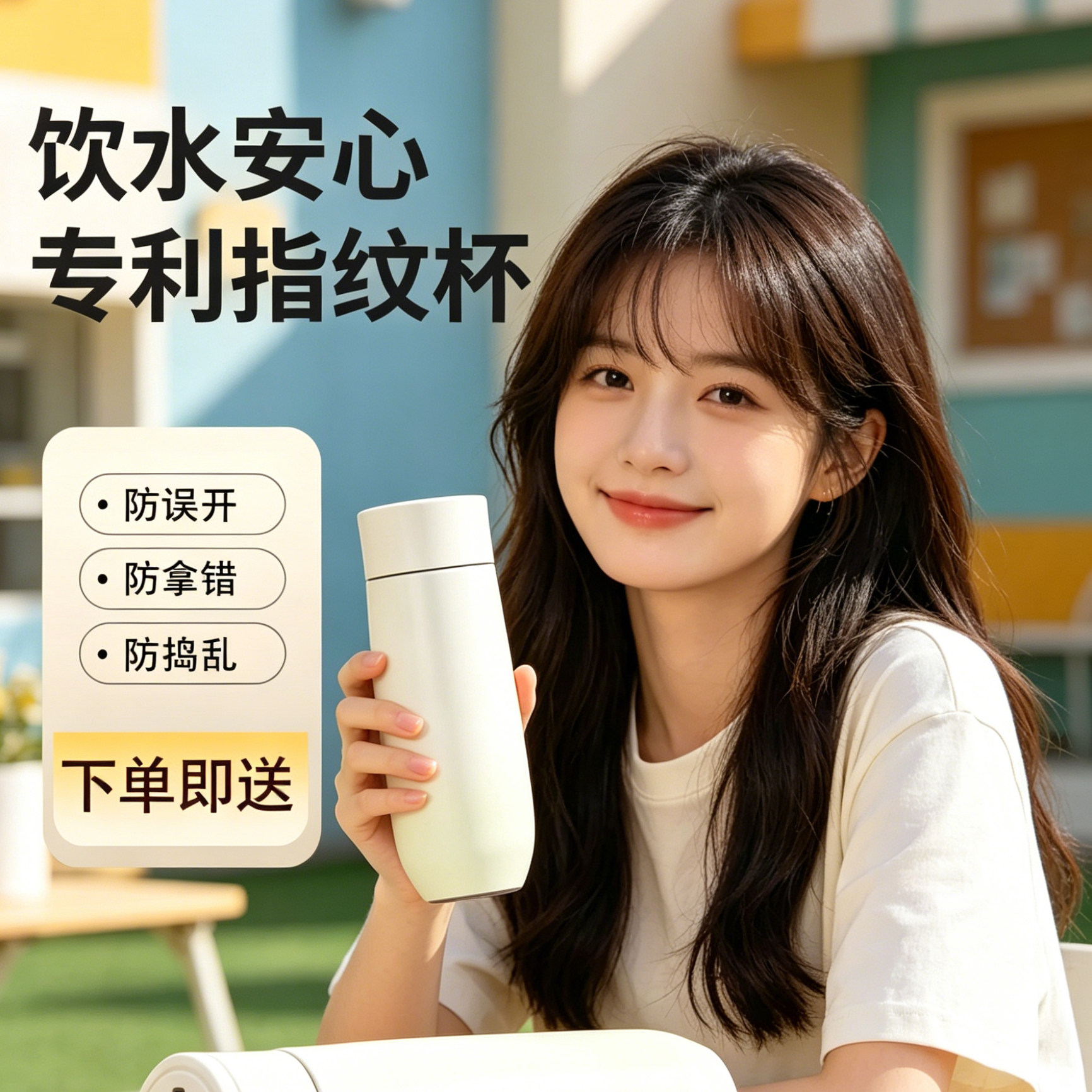 智魔师指纹水杯智能解锁学生儿童上学成人男女生高颜值保温保冷杯