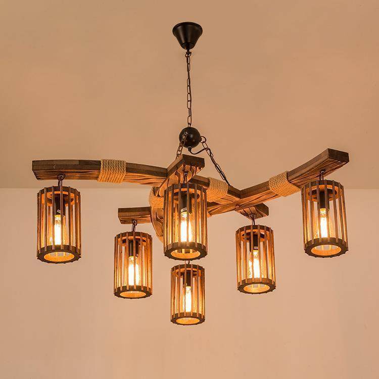 复古个性木艺吊灯餐厅吧台咖啡店酒馆小吃奶茶火锅店创意工业风灯,家装灯饰光源,智能吊灯,淘宝优惠券,粉丝福利购,淘宝优惠卷