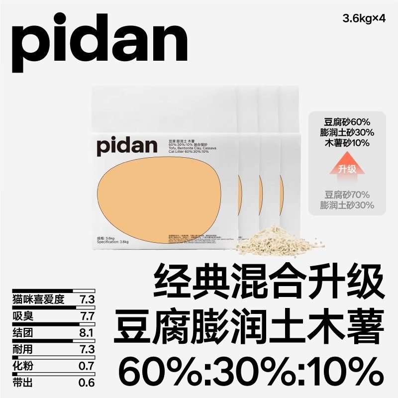 pidan猫砂经典豆腐膨润土木薯混合新升级猫砂3.6kg吸臭结团豆腐砂