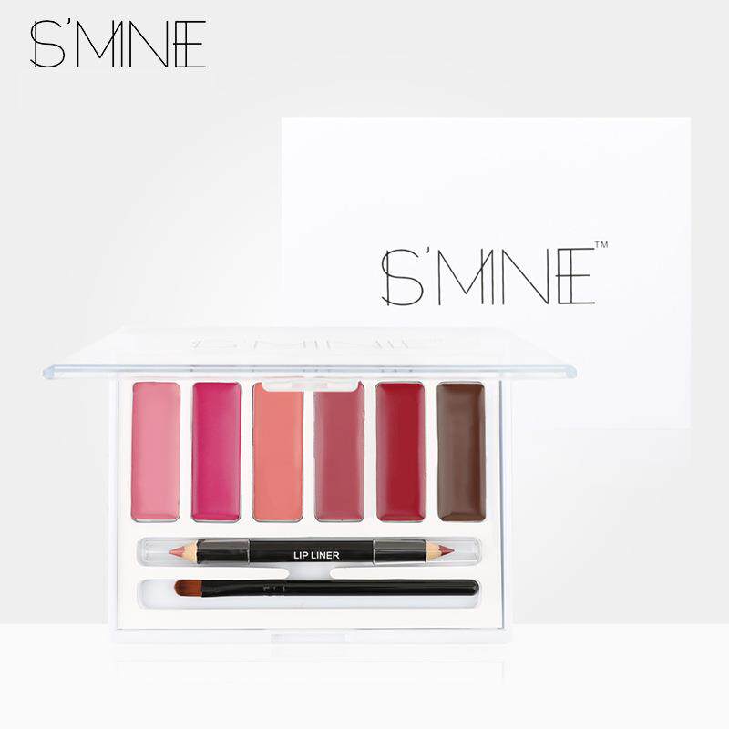 SMINE 6色唇彩盘保湿哑光口红眼影套装彩妆