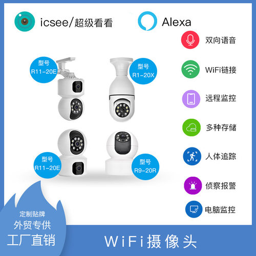无线WiFi监控双目监控摄像头360度全景室内高清手机icsee远程监控