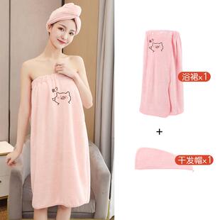 浴巾家用珊瑚绒可穿可裹式女夏浴裙三件套干发帽长款柔软裹身体