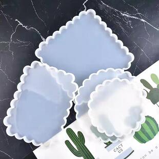 亿兴制品diy滴胶模具正方形波浪形摆台杯垫圆形镜面制作吊坠